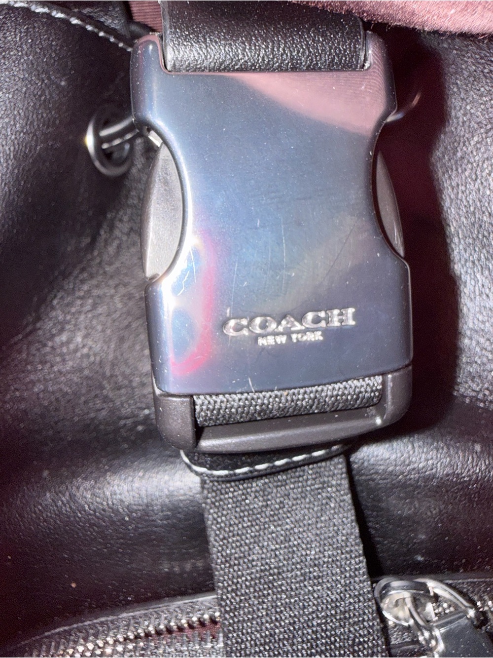 Coach Black Leather Drawstring Large Pace Backpack with Front Zip Pocket - Picture 6 of 14